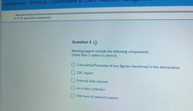  Assessment - Technical - Commitment to 0 of 10 questions answered