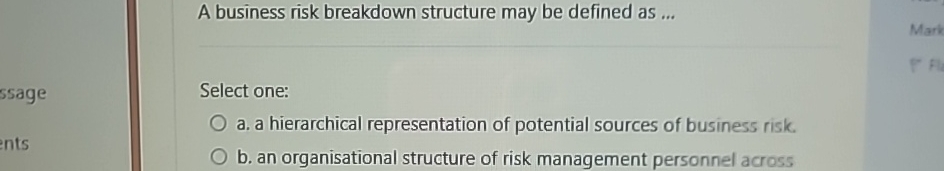  A business risk breakdown structure may be defined as ... Select