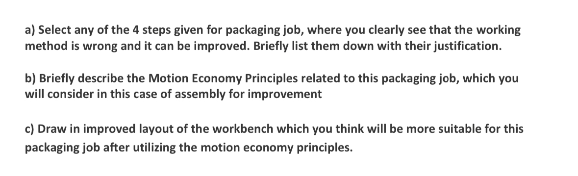  a) Select any of the 4 steps given for packaging job,