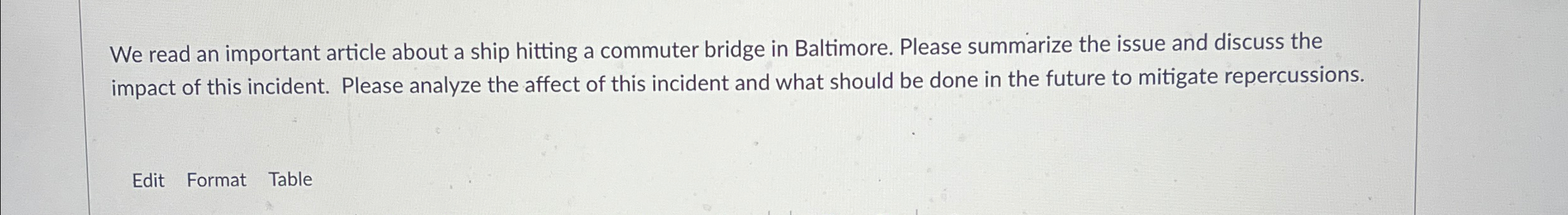  We read an important article about a ship hitting a commuter