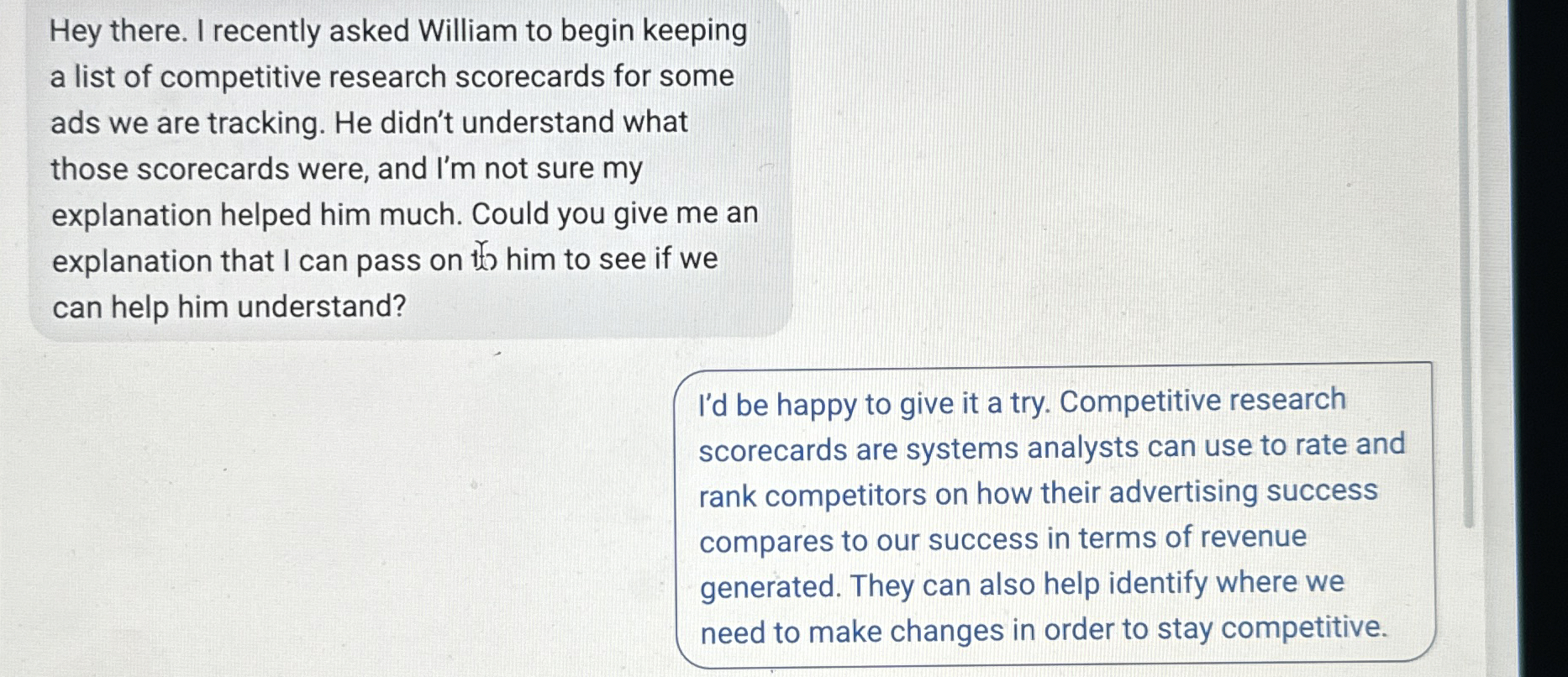  Hey there. I recently asked William to begin keeping a list