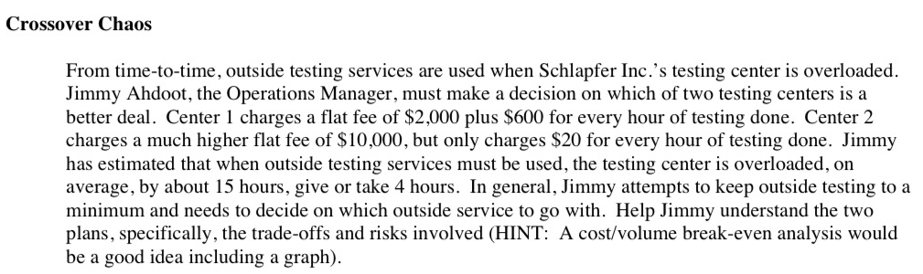  Crossover Chaos From time-to-time, outside testing services are used when Schlapfer