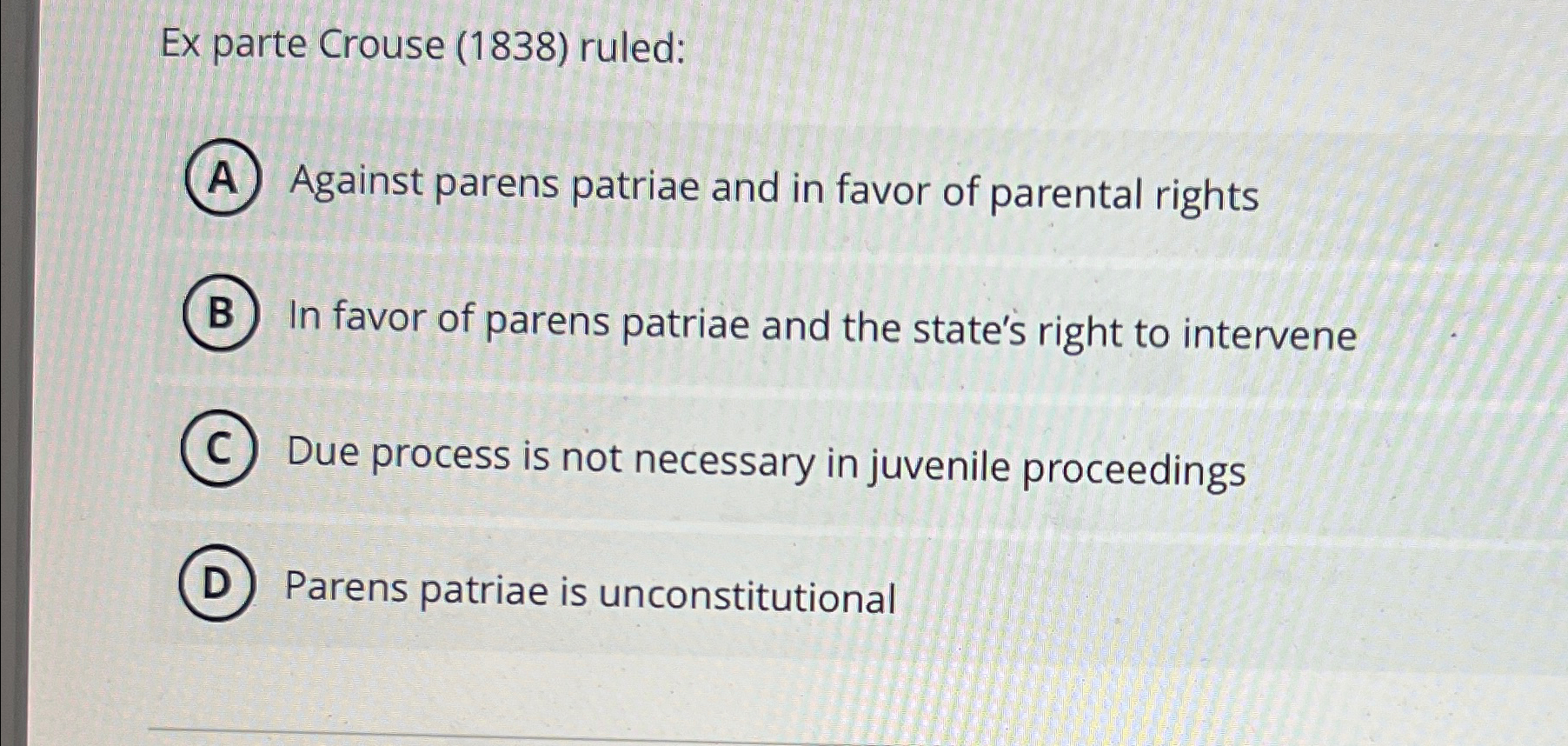  Ex parte Crouse (1838) ruled: Against parens patriae and in favor