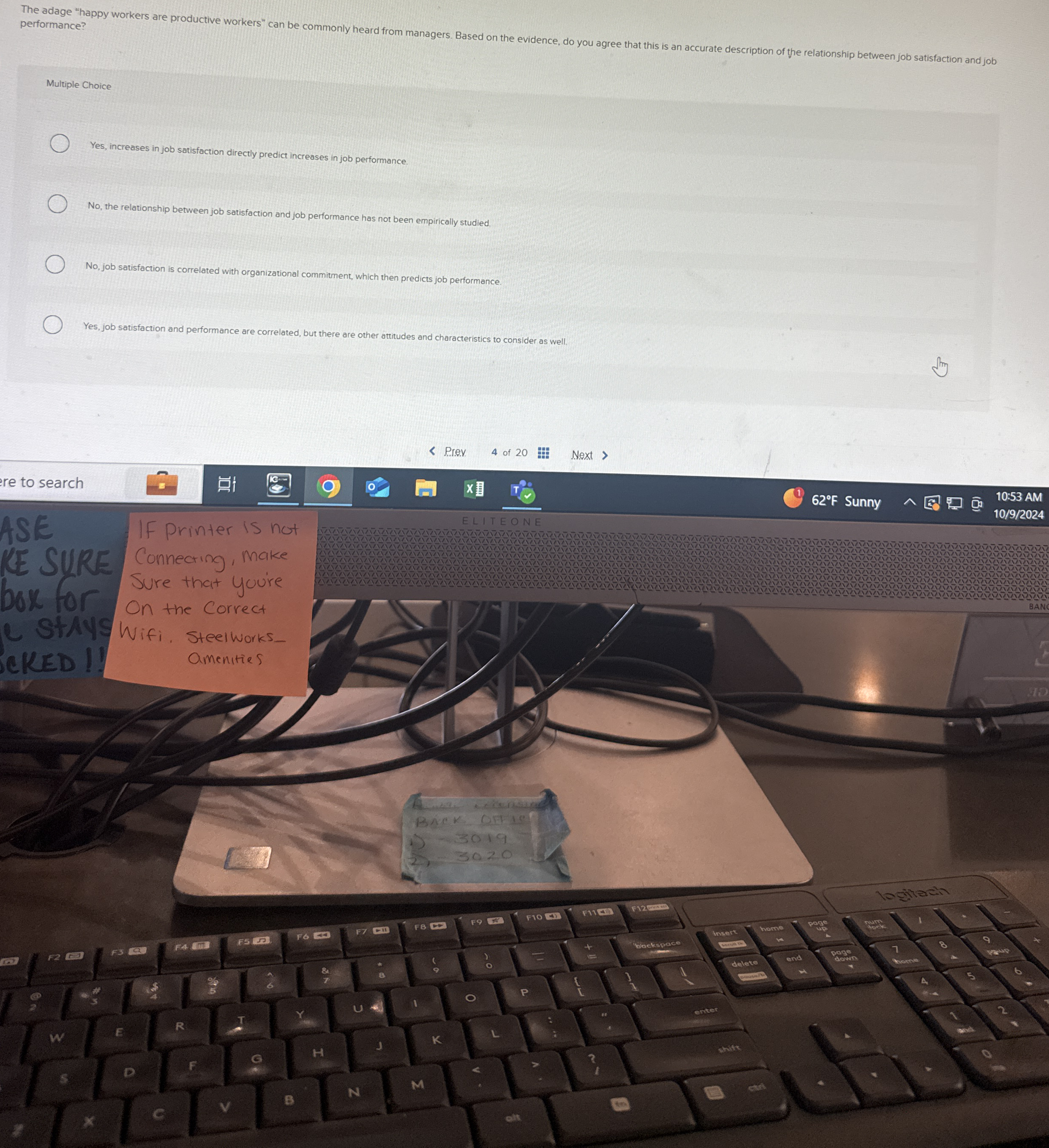  performance? Multiple Choice Yes, increases in job satisfaction directly predict increases