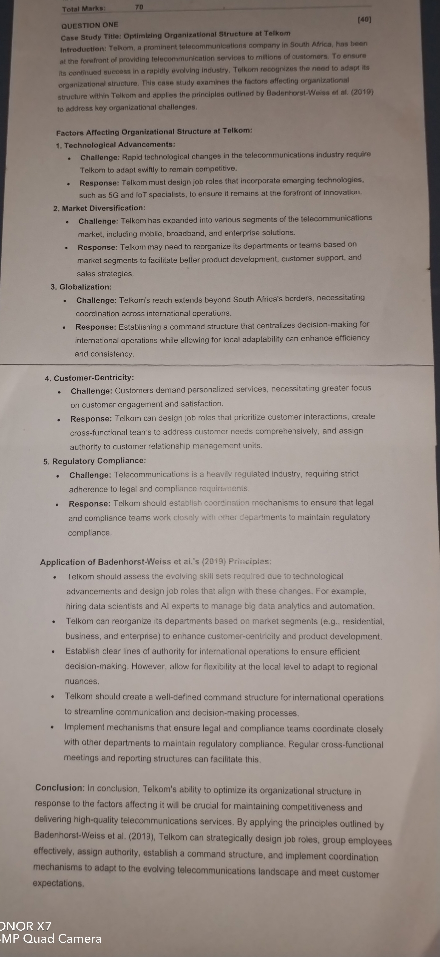  Total Marks: 70 [40] QUESTION ONE Case Study Title: Optimizing Organizational