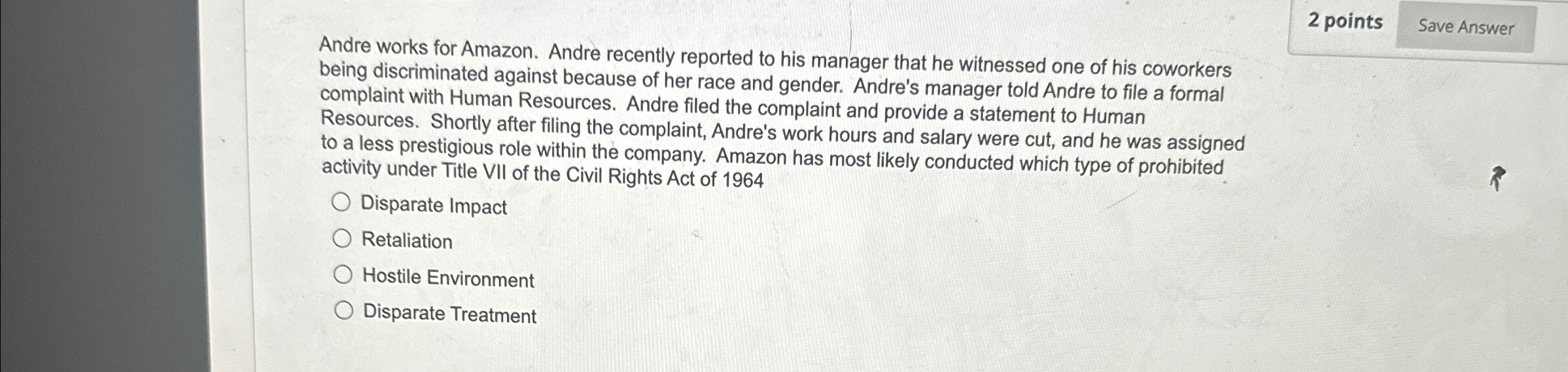  2 points Andre works for Amazon. Andre recently reported to his