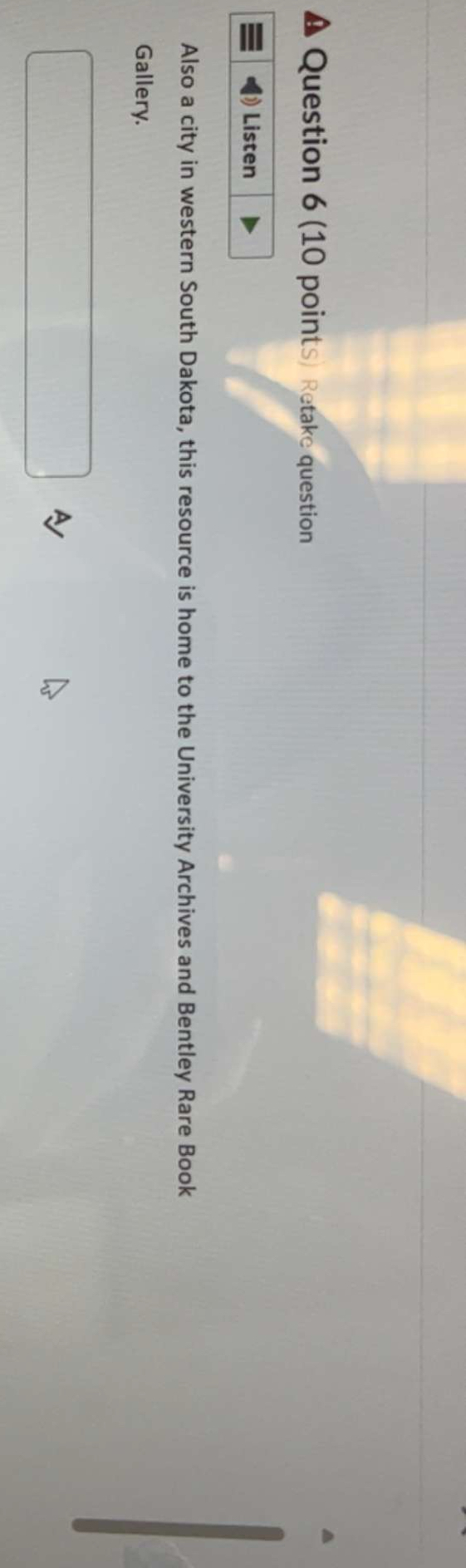  Question 6(10 points) Retake question Also a city in western South