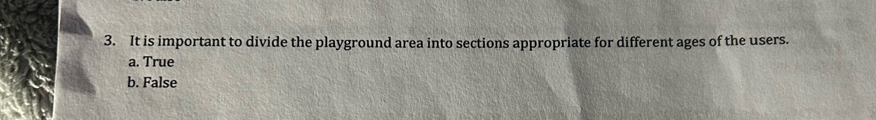  It is important to divide the playground area into sections appropriate