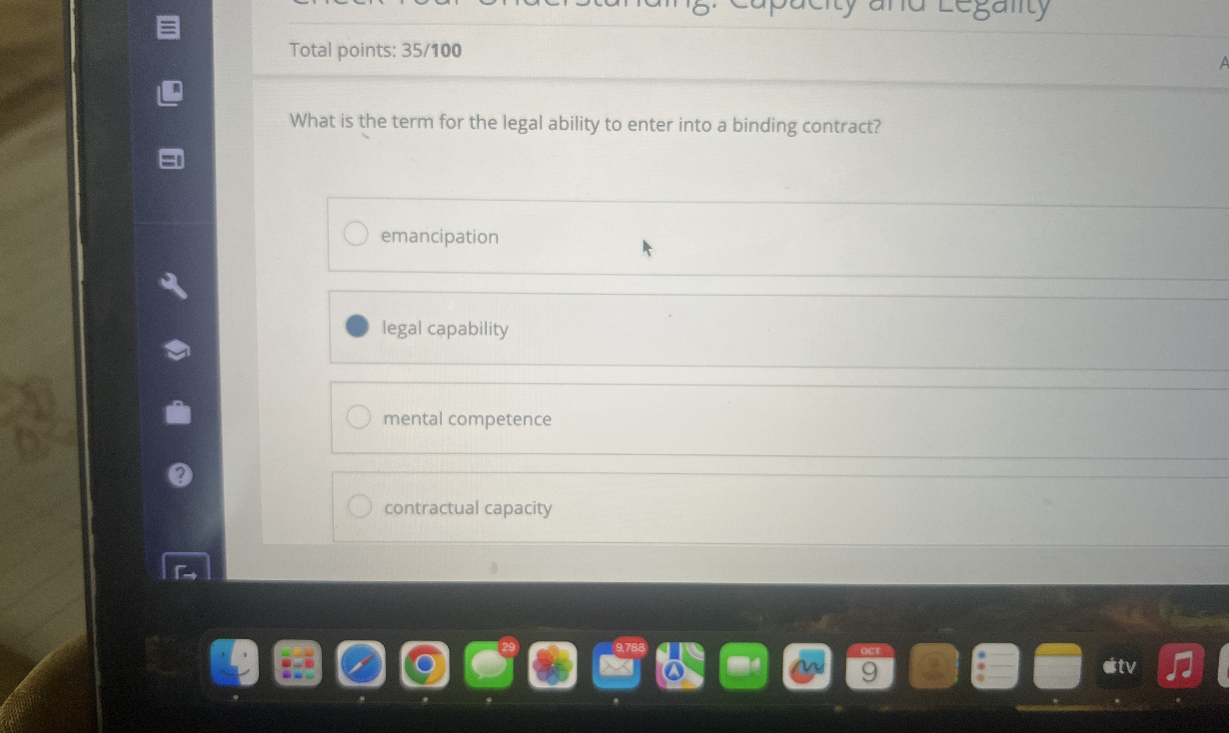  Total points: 35100 What is the term for the legal ability