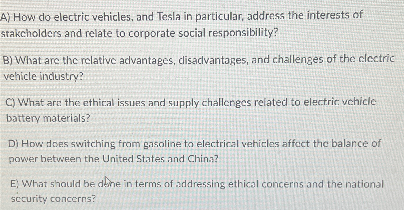  A) How do electric vehicles, and Tesla in particular, address the