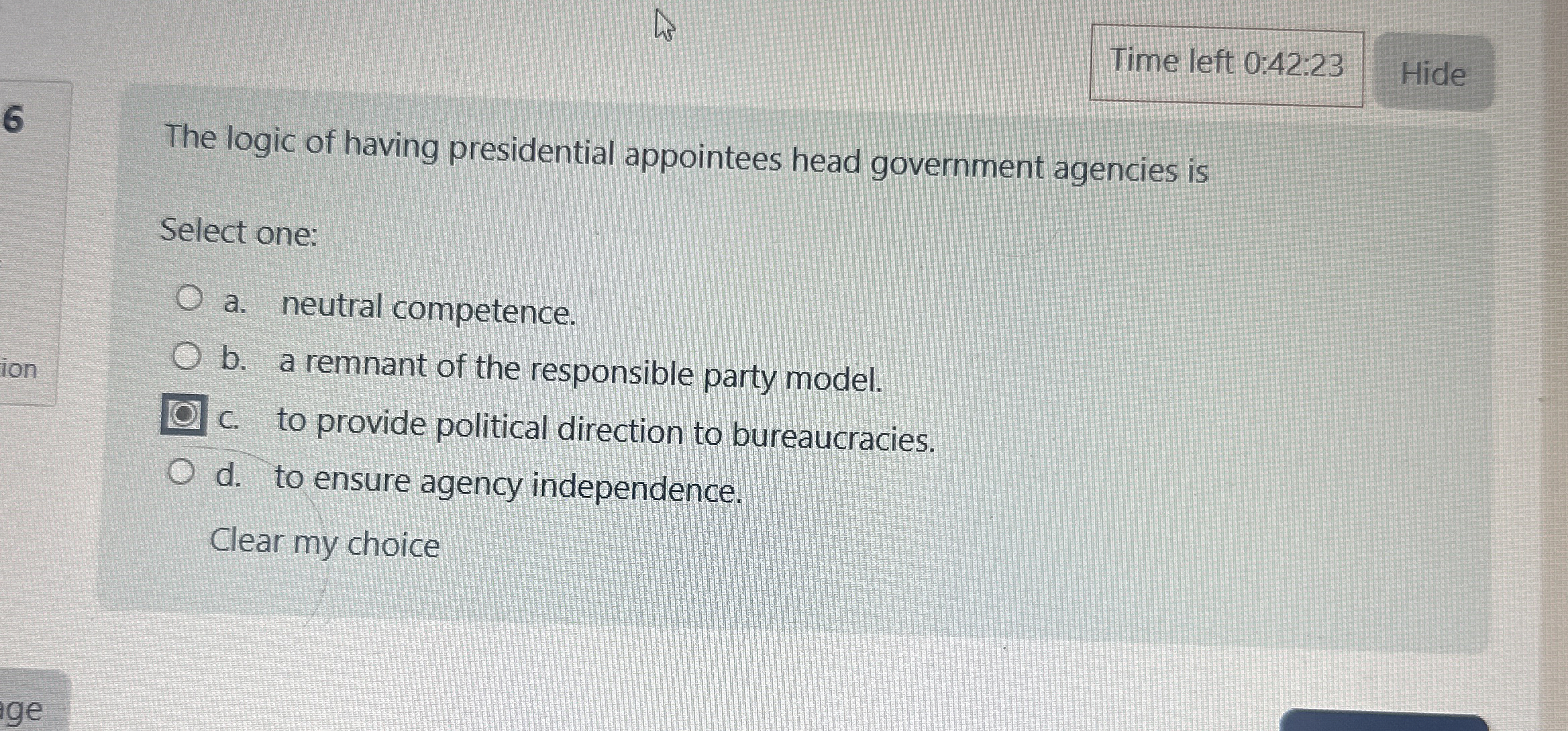  Time left 0:42:23 The logic of having presidential appointees head government