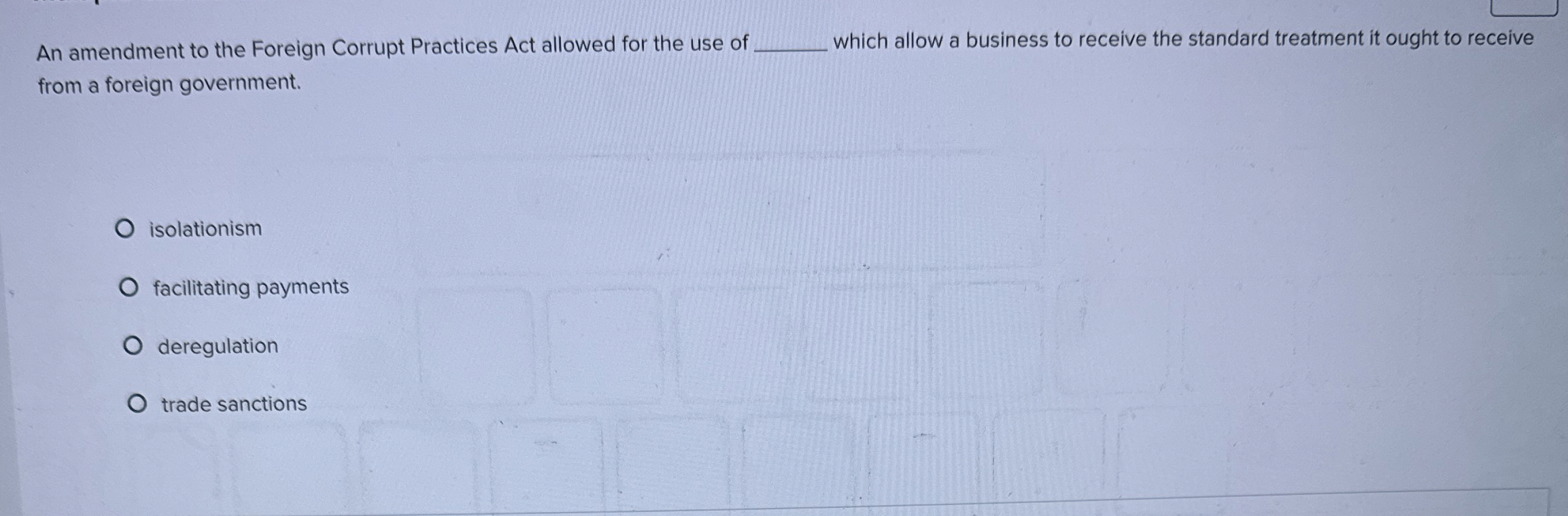  An amendment to the Foreign Corrupt Practices Act allowed for the
