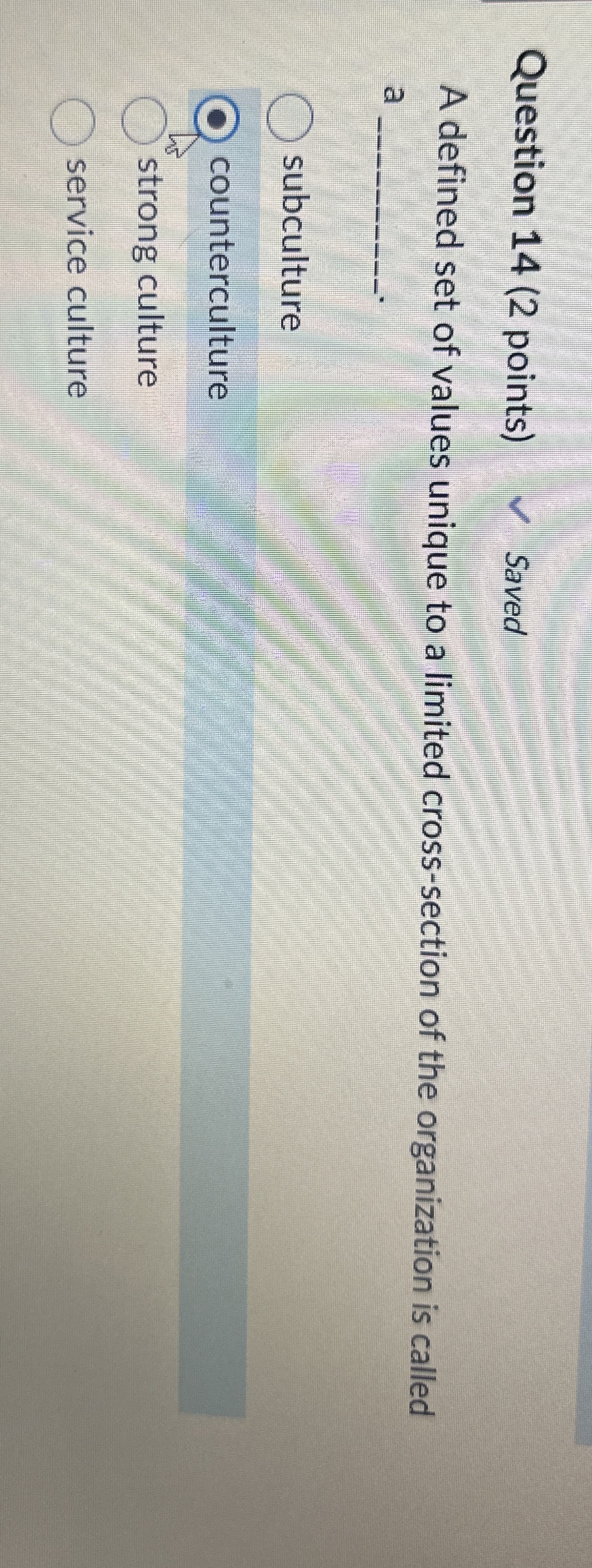  Question 14(2 points) A defined set of values unique to a