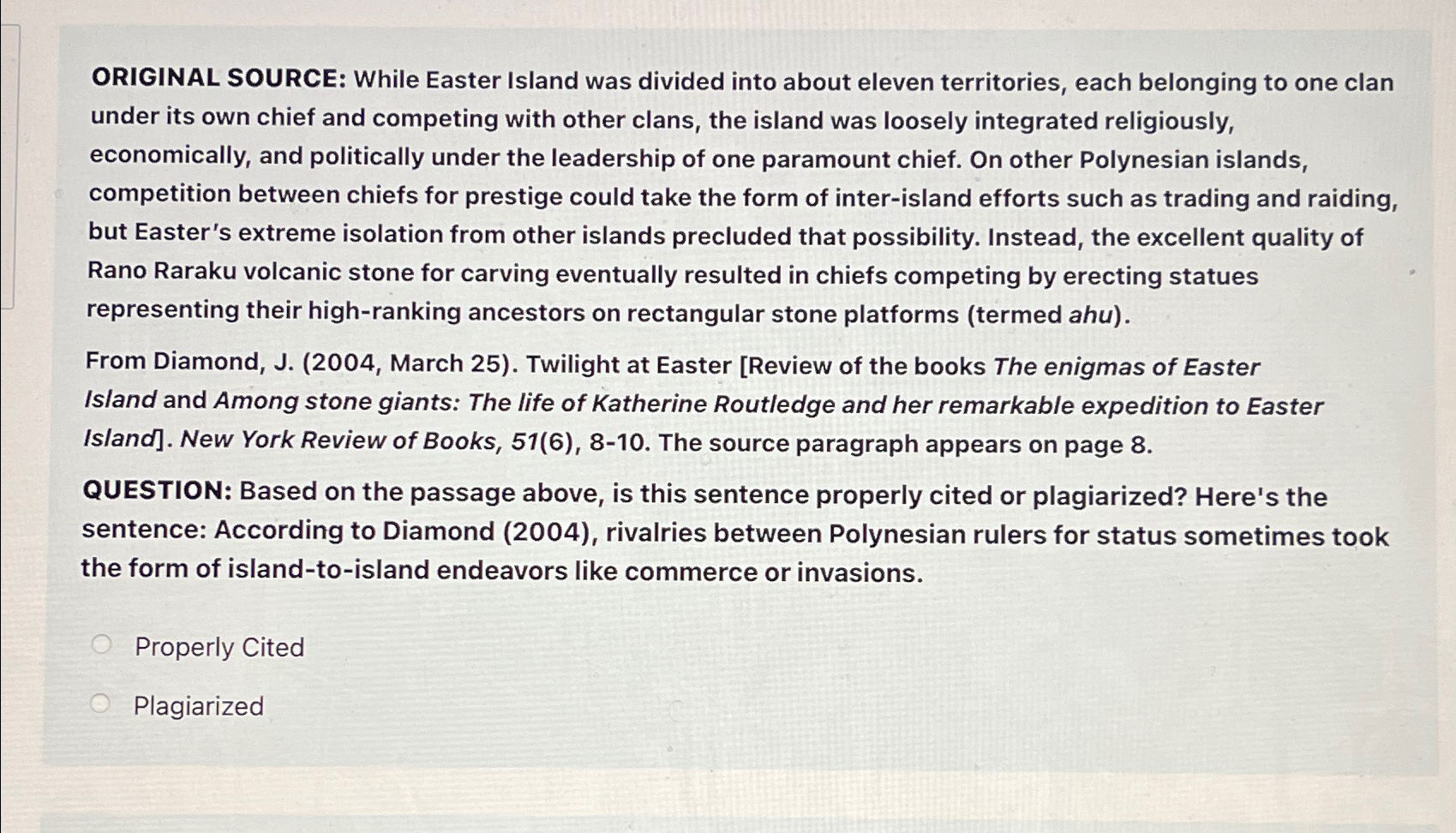  ORIGINAL SOURCE: While Easter Island was divided into about eleven territories,