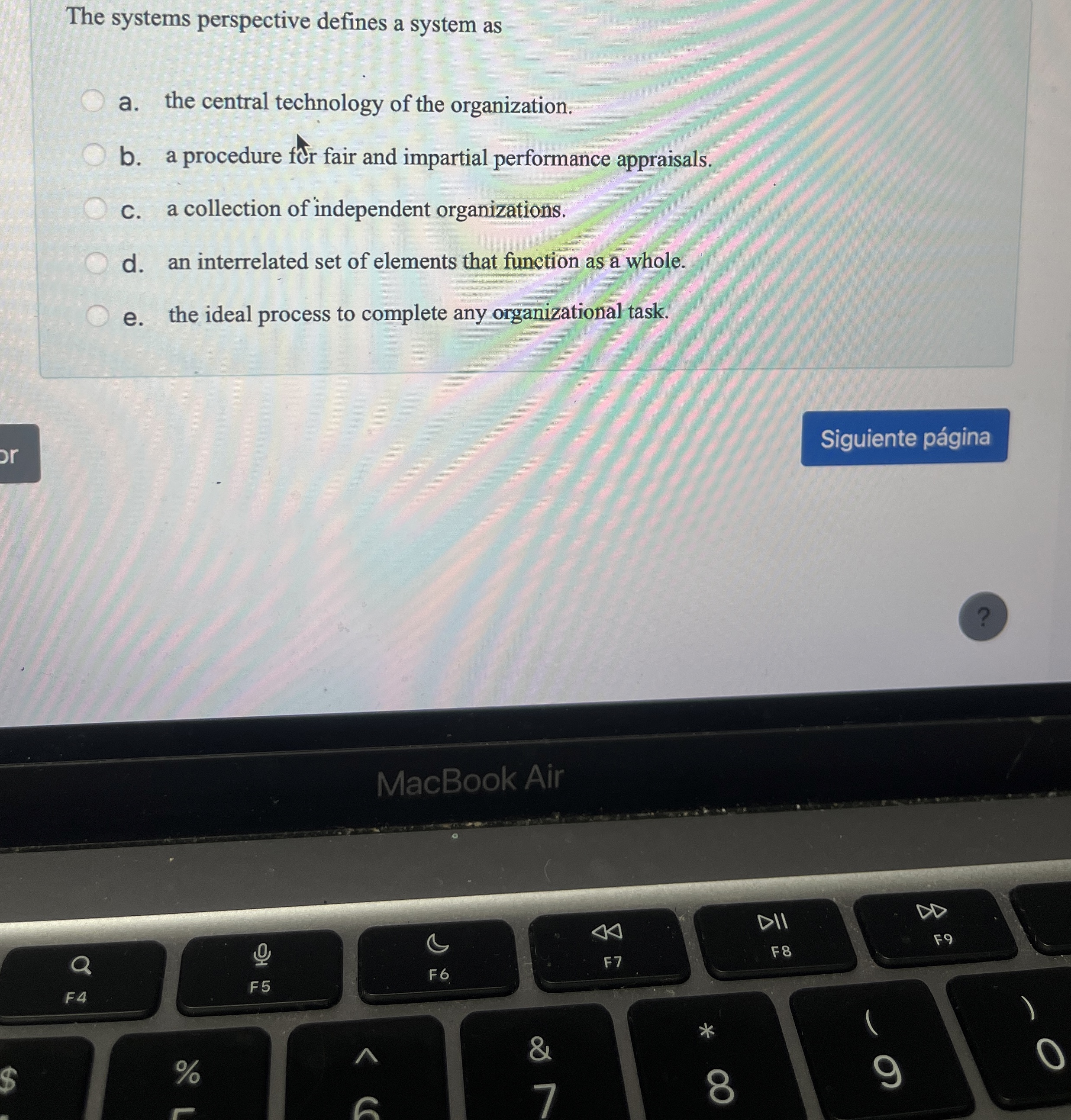  The systems perspective defines a system as a. the central technology