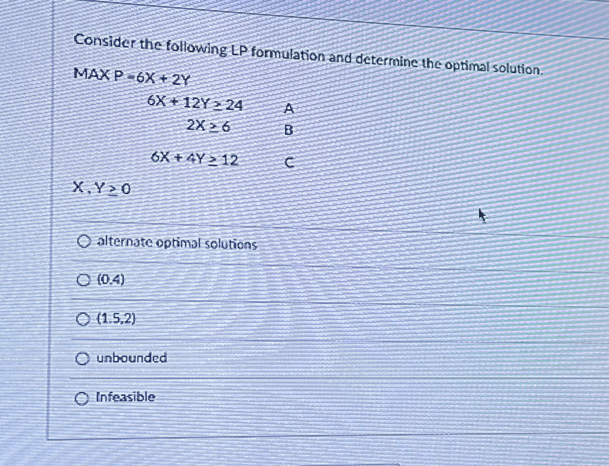  Consider the following LP formulation and determine the optimal solution. MAXP