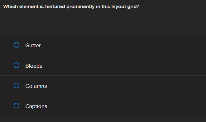 Which element is featured prominently in this layout grid? Gutter Bleeds