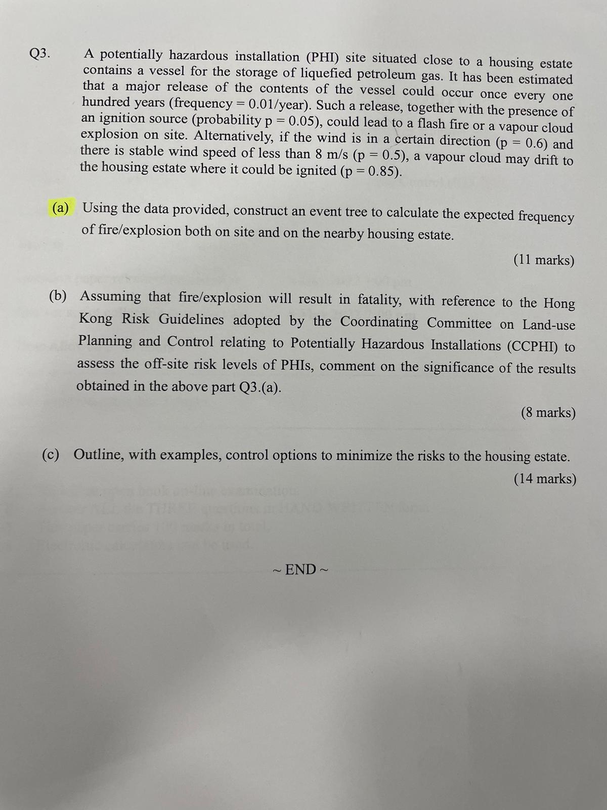  Q3. A potentially hazardous installation (PHI) site situated close to a