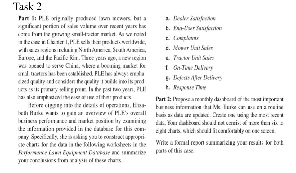  Task 2 Part 1: PLE originally produced lawn mowers, but a