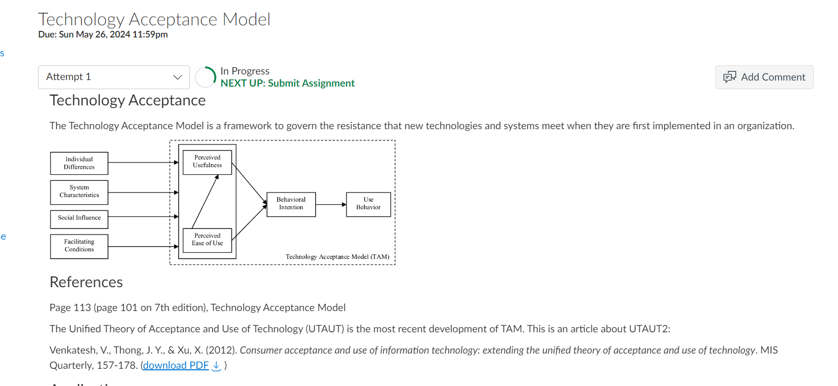  Attempt 1 NEXT UP: Submit Assignment Technology Acceptance The Technology Acceptance