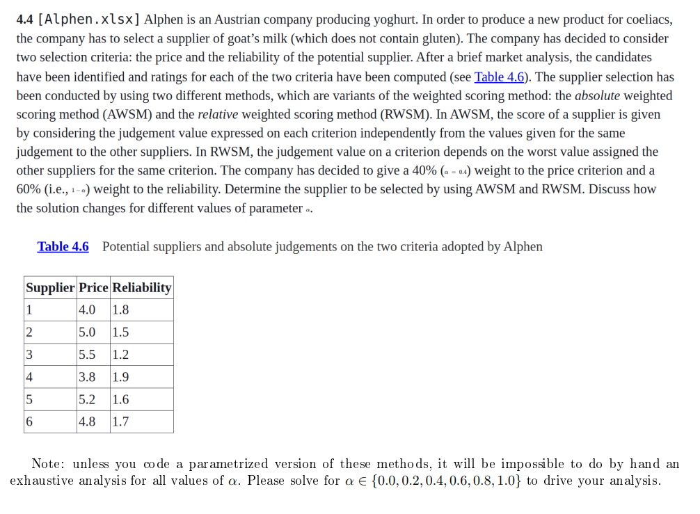  4.4[Alphen.xlsx] Alphen is an Austrian company producing yoghurt. In order to