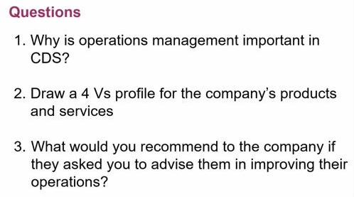  Questions Why is operations management important in CDS? Draw a 4