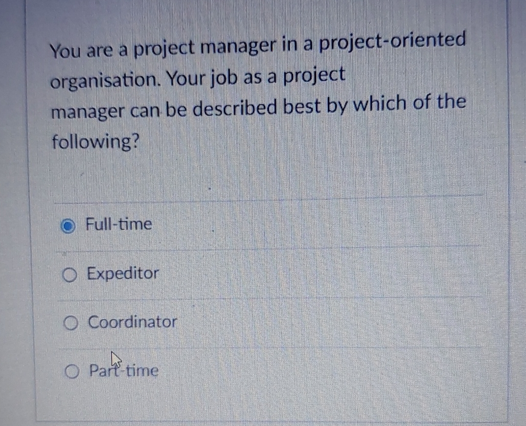  You are a project manager in a project-oriented organisation. Your job