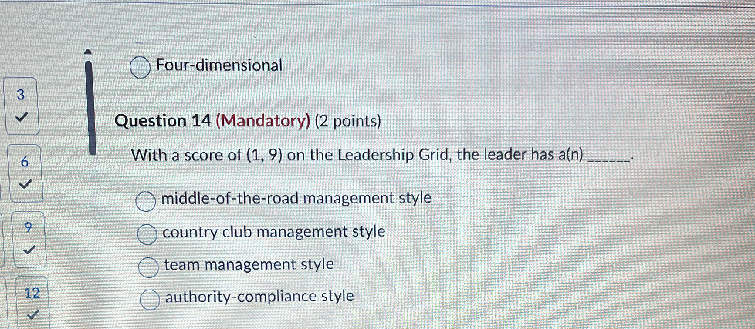  Four-dimensional Question 14(Mandatory)(2 points) With a score of (1,9) on the