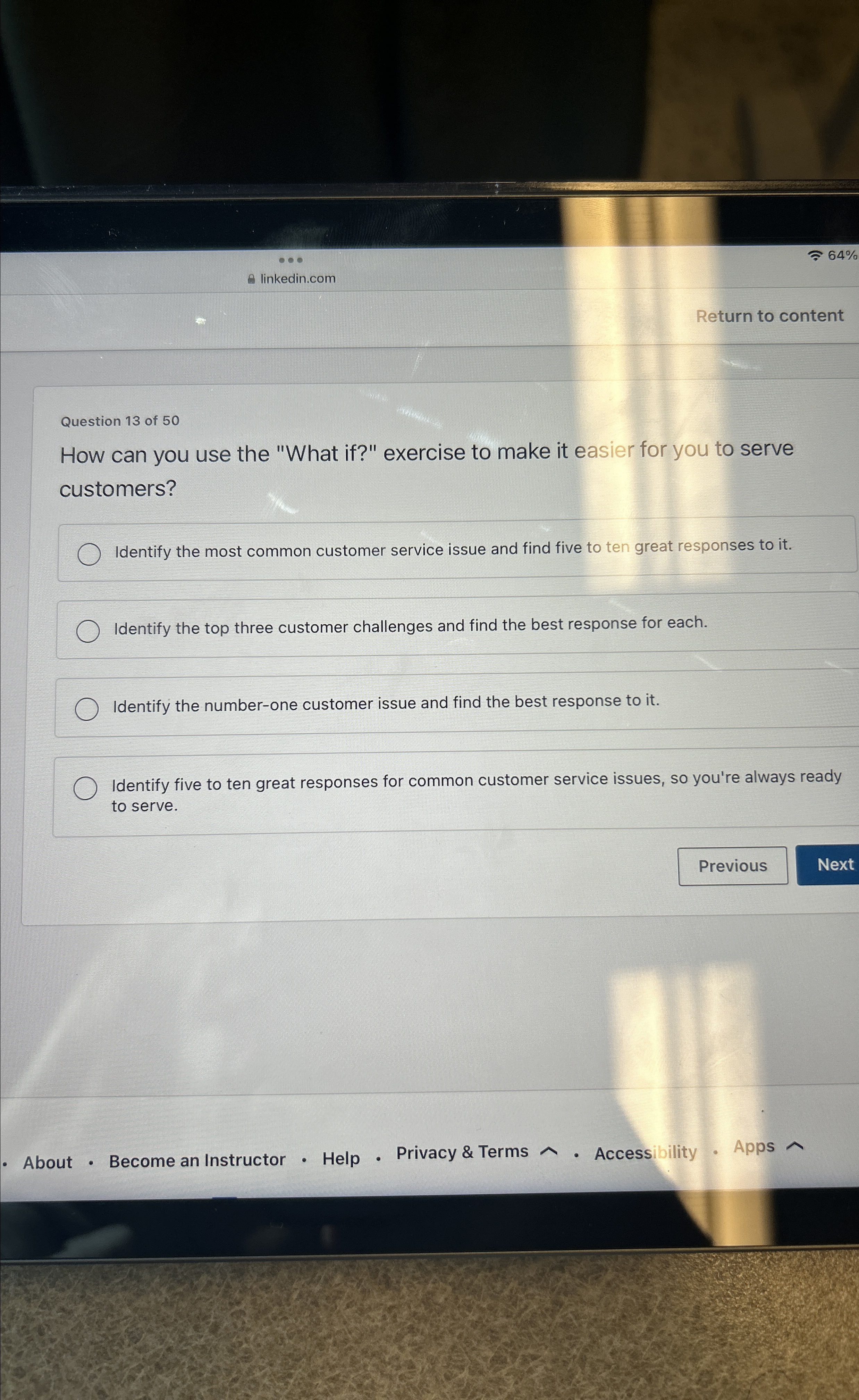  linkedin.com 64% Return to content Question 13 of 50 How can