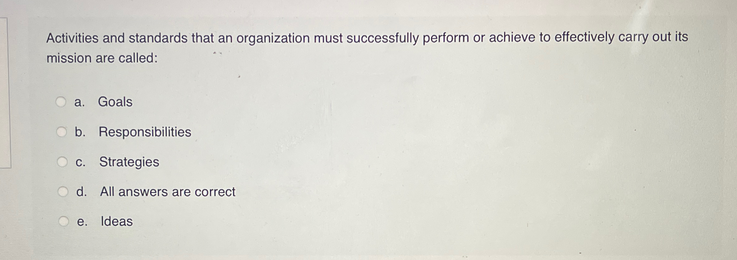  Activities and standards that an organization must successfully perform or achieve