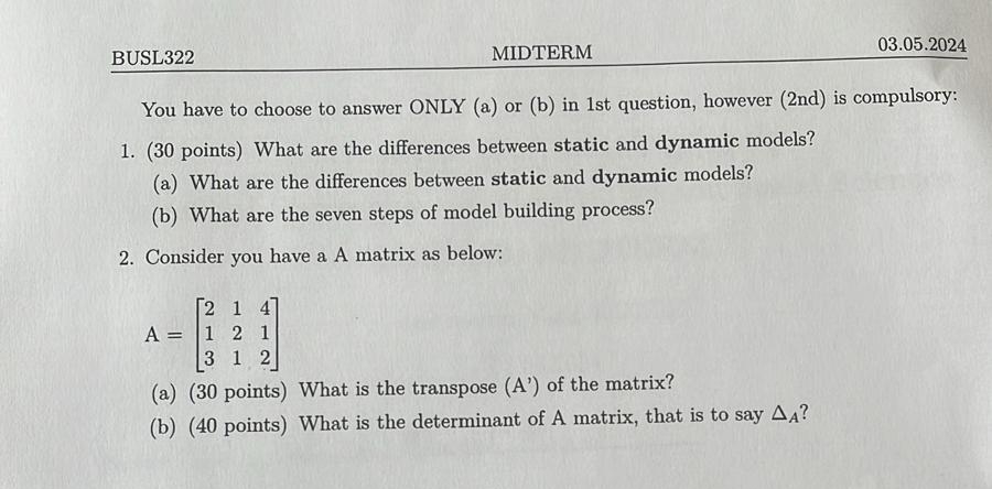  BUSL322 MIDTERM 03.05.2024 You have to choose to answer ONLY (a)
