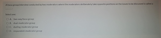  A focus group interview conducted by two moderators where the moderators