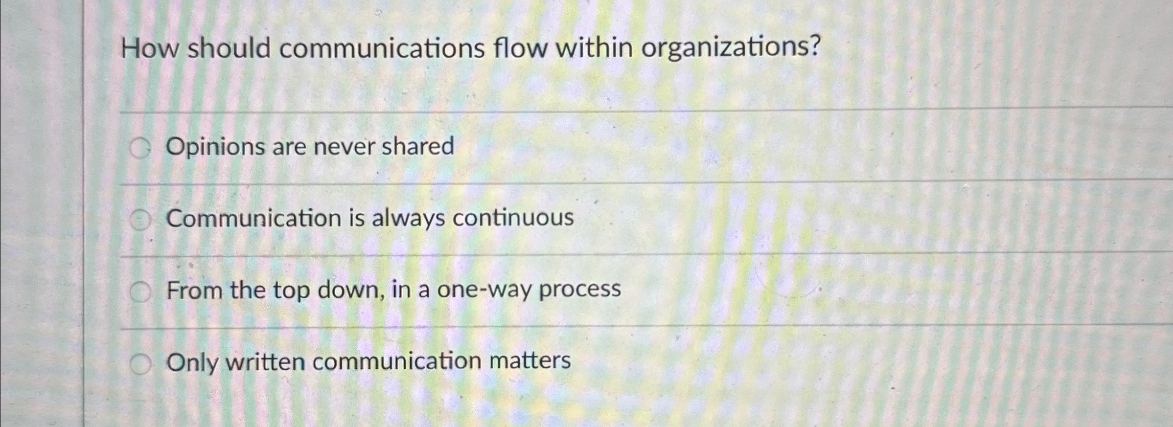  How should communications flow within organizations? Opinions are never shared Communication