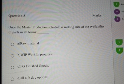  Question 8 Marks: 1 Once the Master Production schedule is making