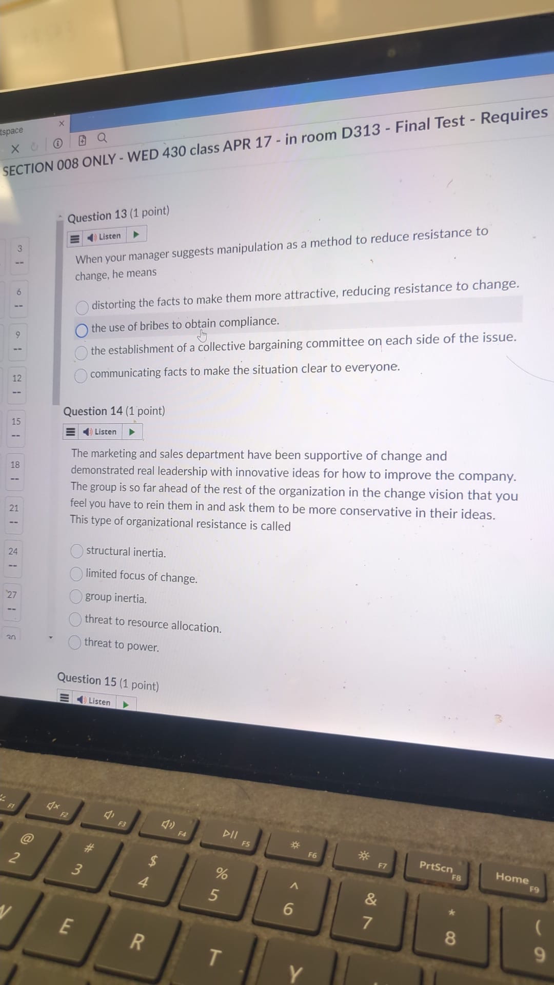  SECTION 008 ONLY - WED 430 class APR 17- in room