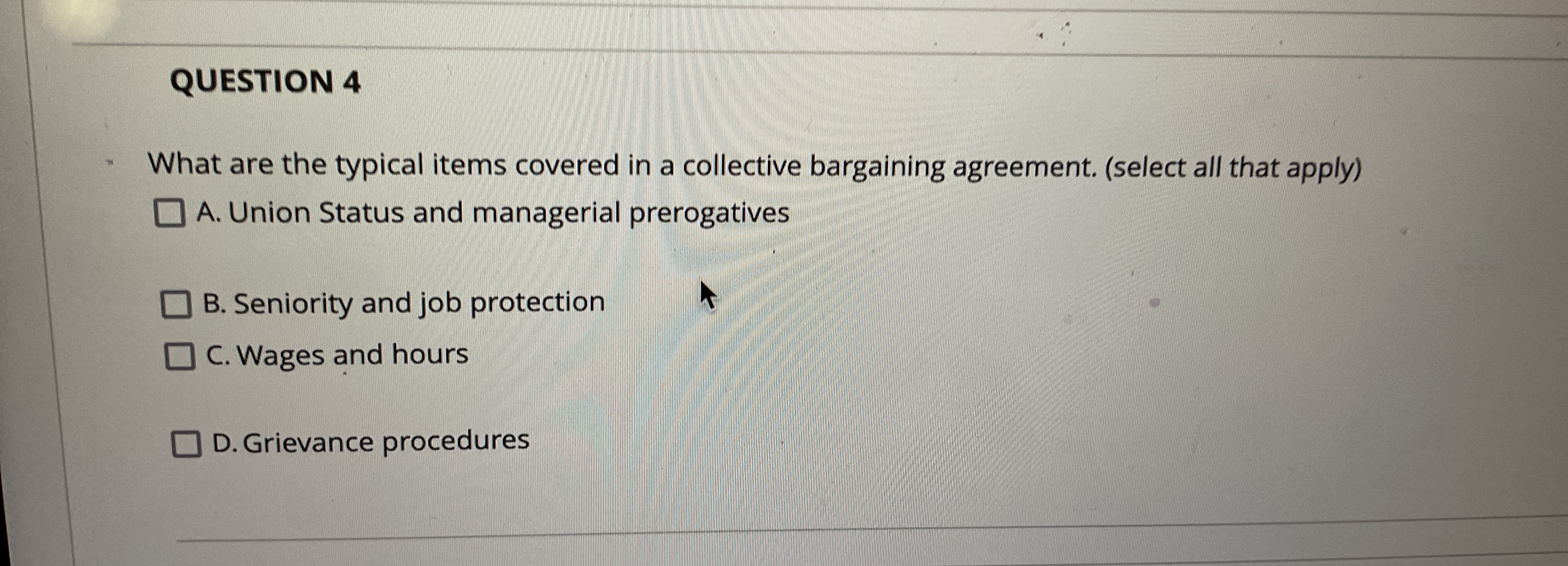  QUESTION 4 What are the typical items covered in a collective