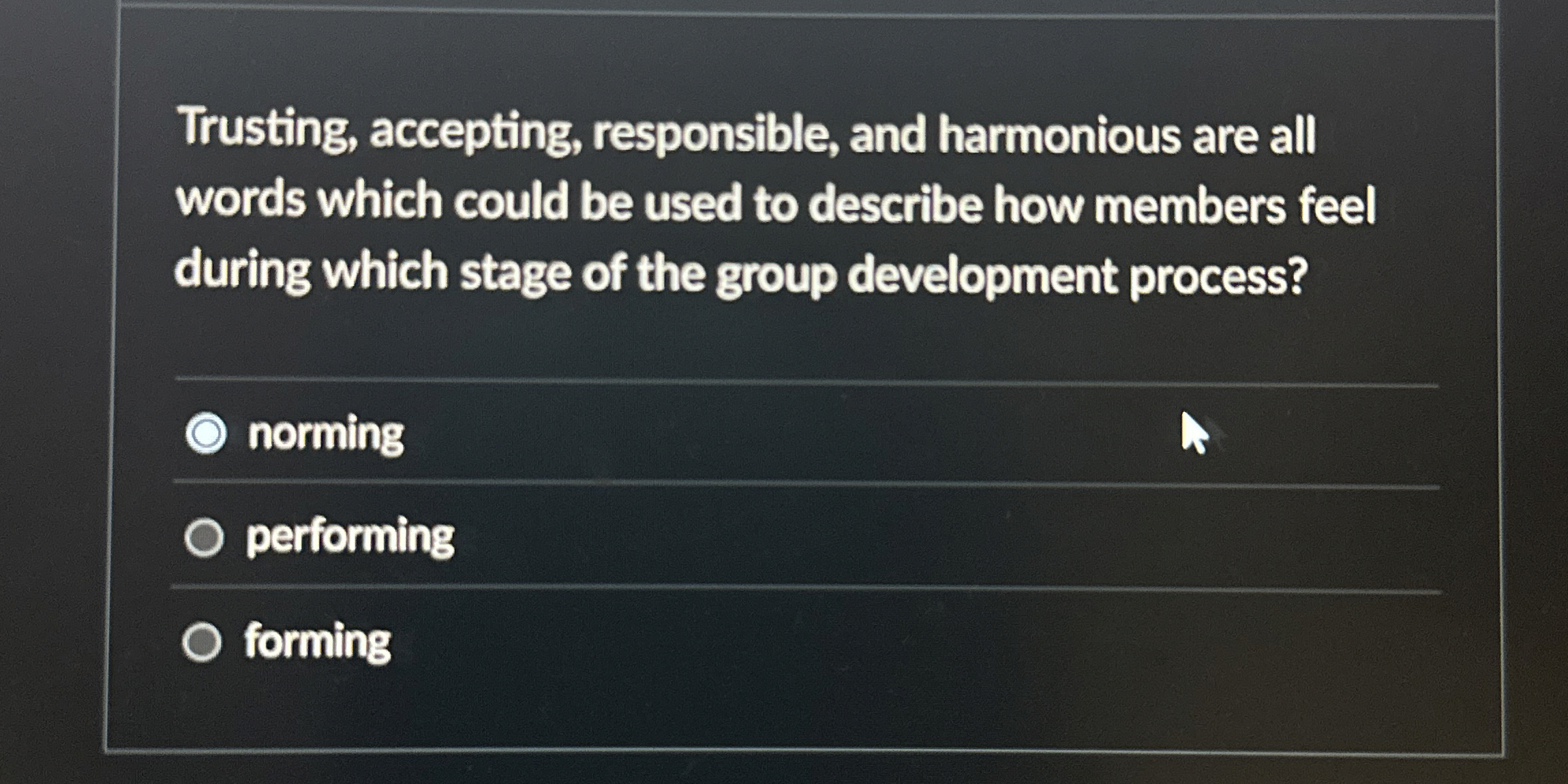  Trusting, accepting, responsible, and harmonious are all words which could be