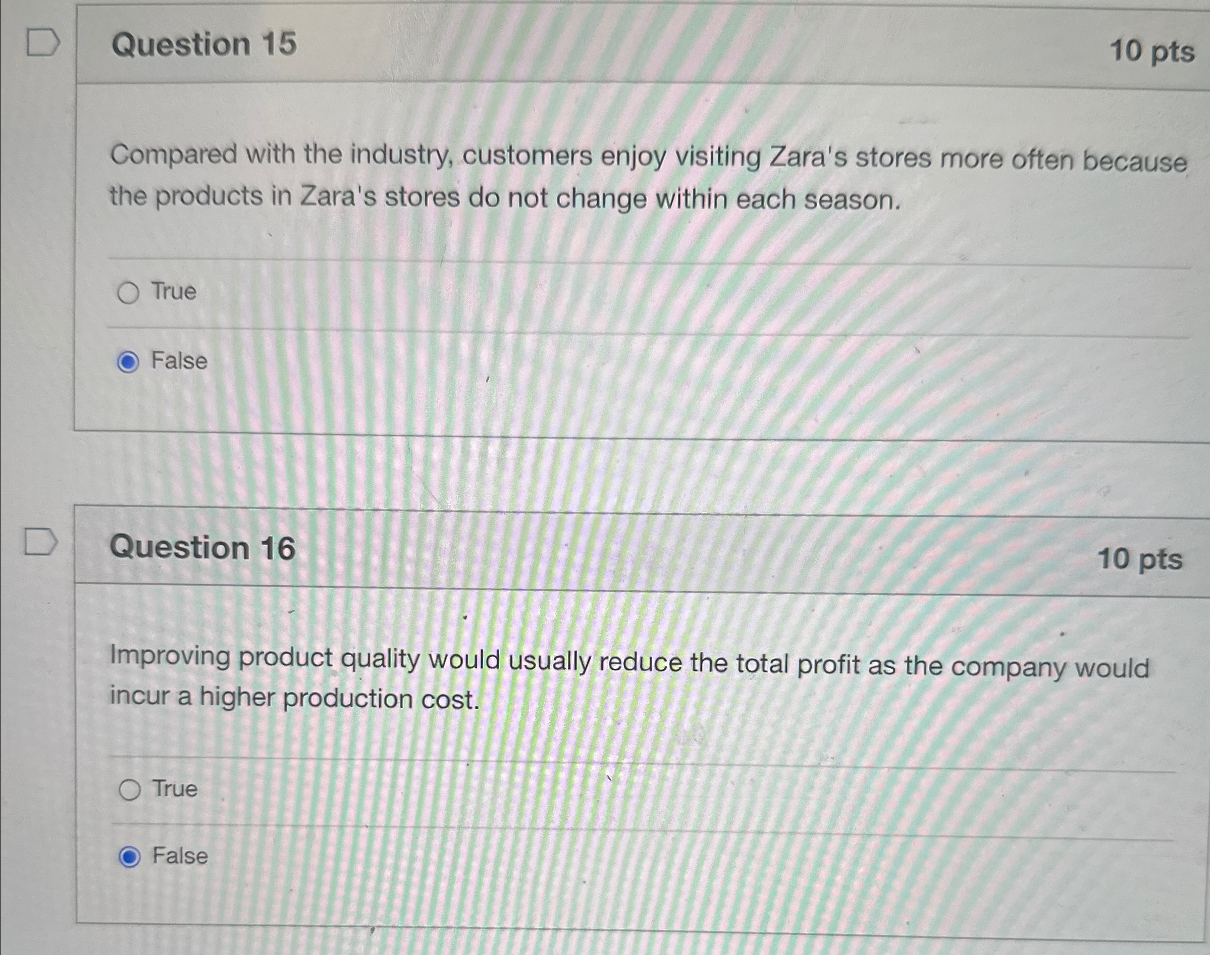  Question 15 10 pts Compared with the industry, customers enjoy visiting