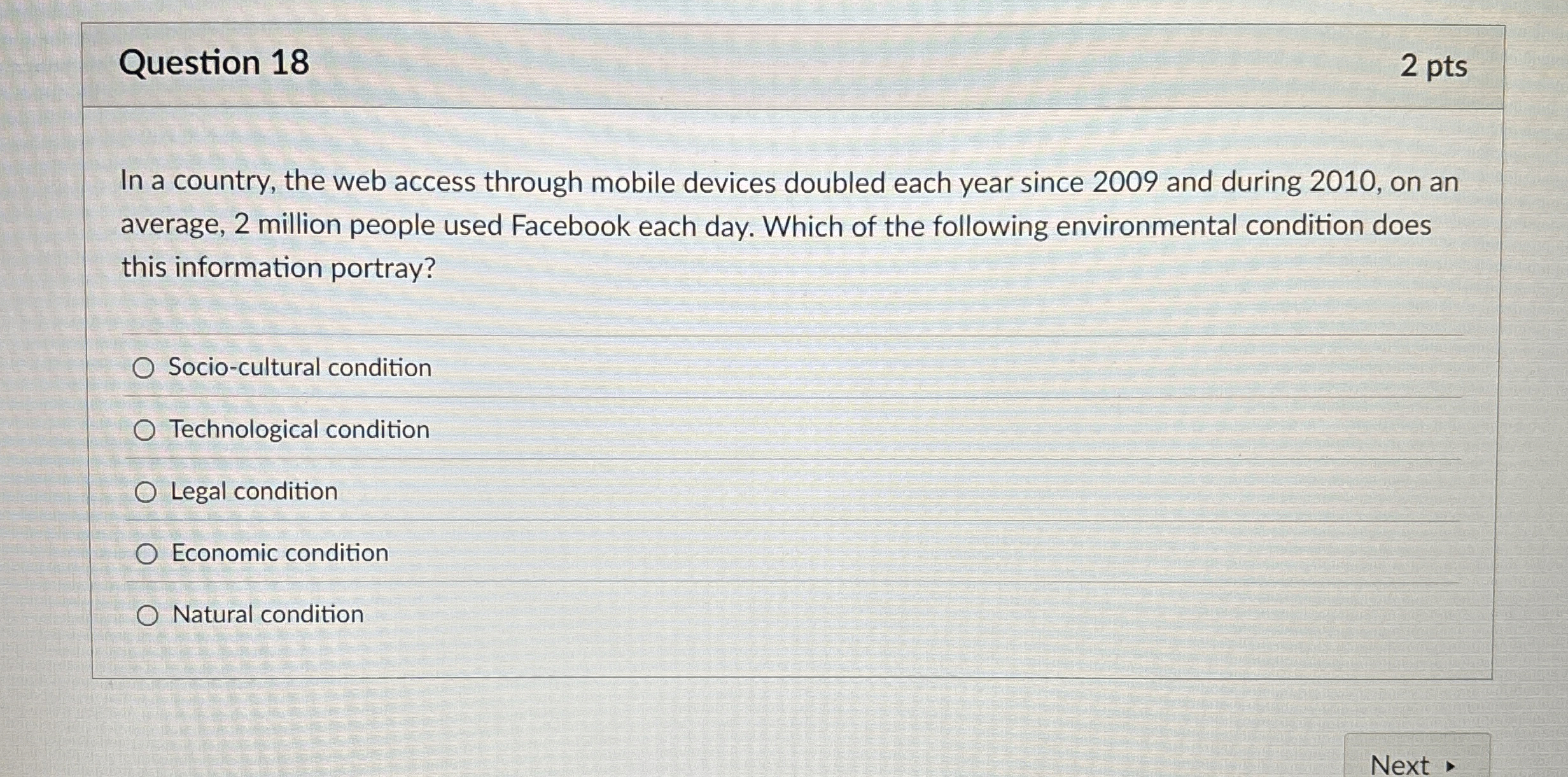  Question 18 In a country, the web access through mobile devices