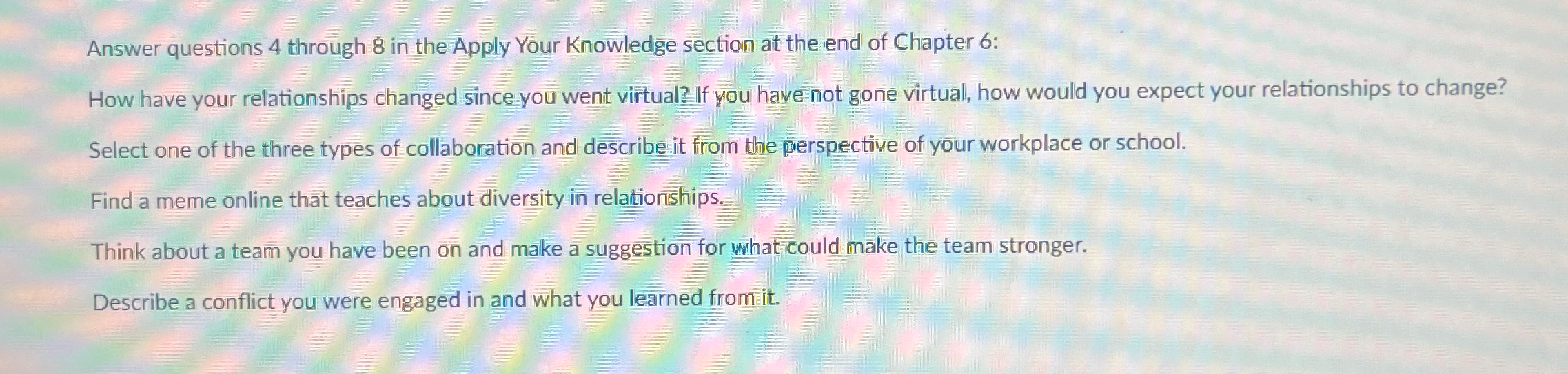  Answer questions 4 through 8 in the Apply Your Knowledge section