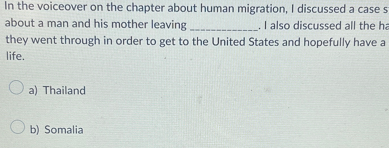  In the voiceover on the chapter about human migration, I discussed