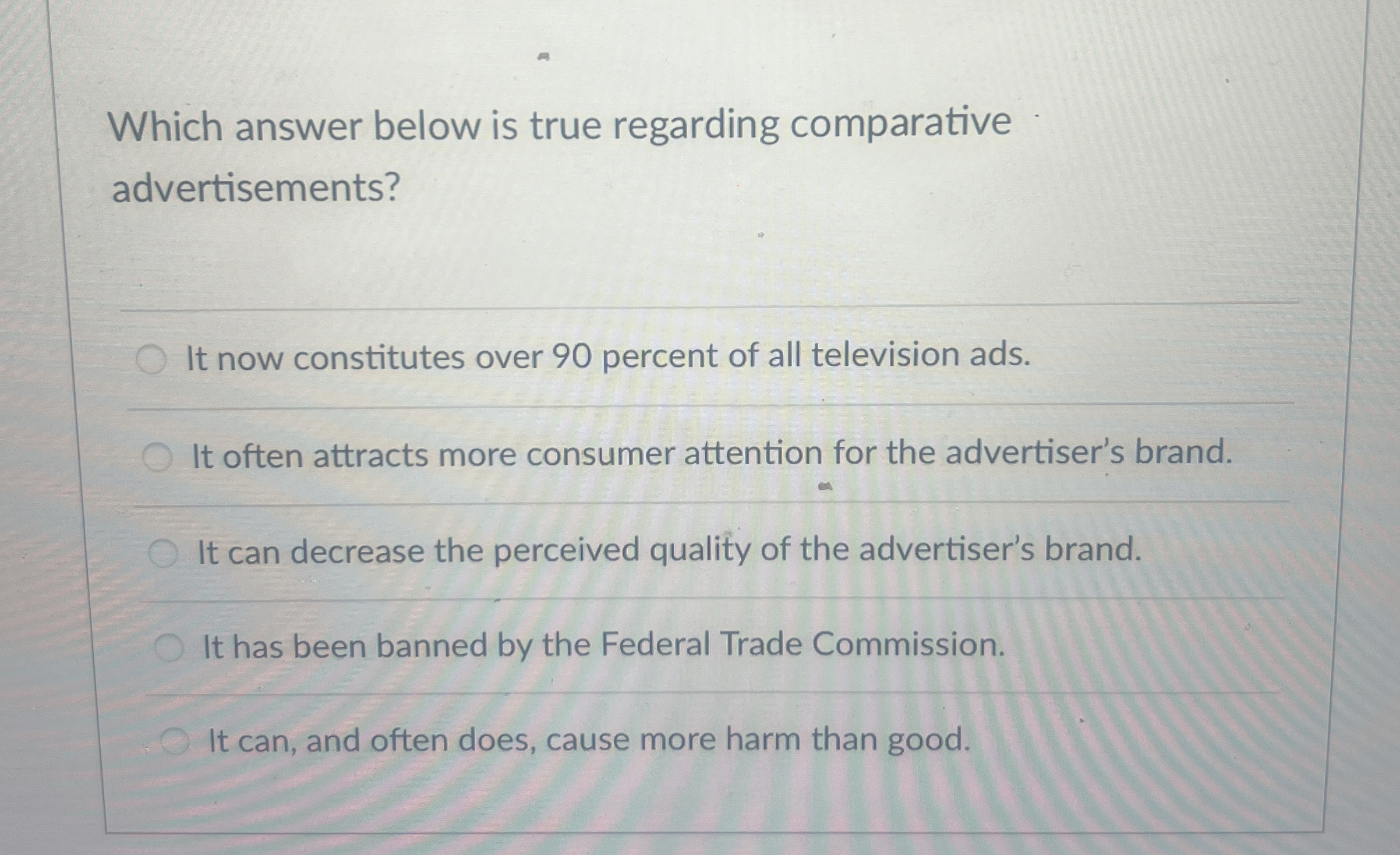  Which answer below is true regarding comparative advertisements? It now constitutes