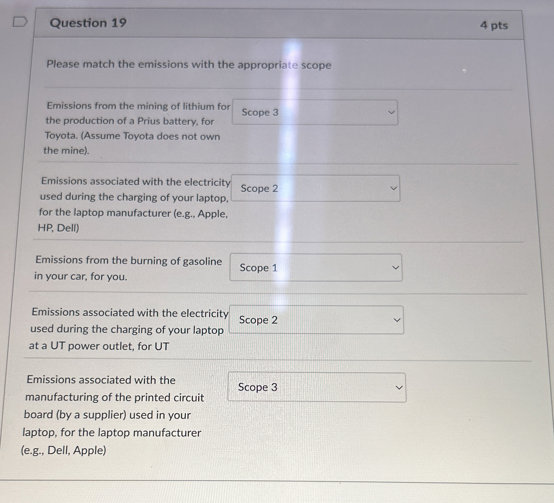  Question 19 4 pts Please match the emissions with the appropriate