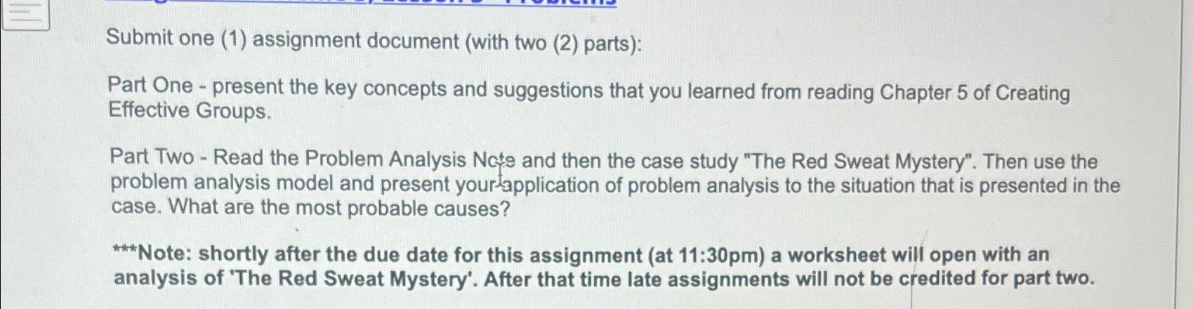  Submit one (1) assignment document (with two (2) parts): Part One