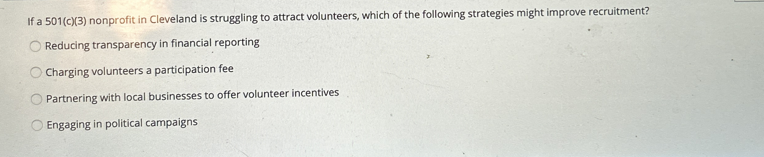  If a 501(c)(3) nonprofit in Cleveland is struggling to attract volunteers,