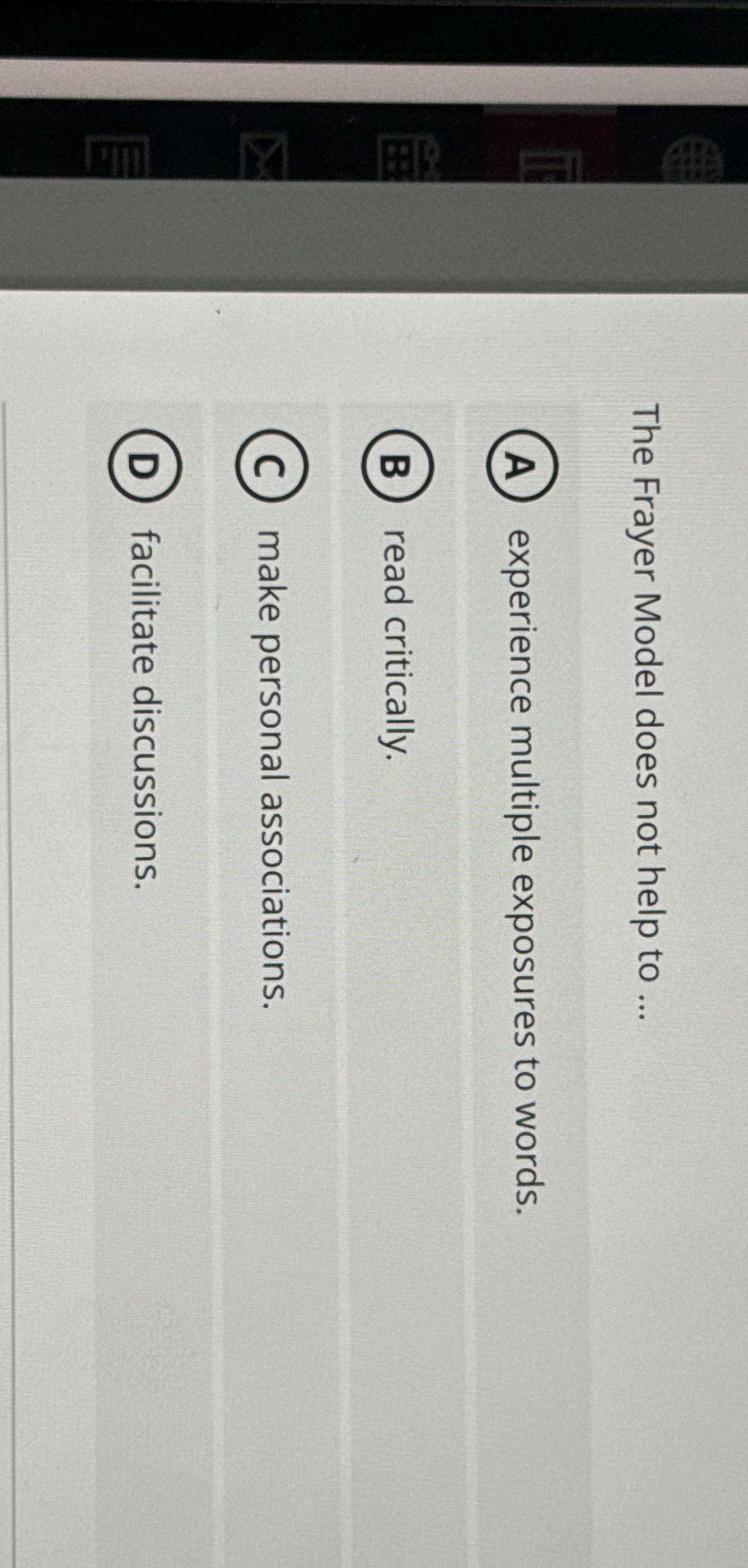  The Frayer Model does not help to ... A experience multiple