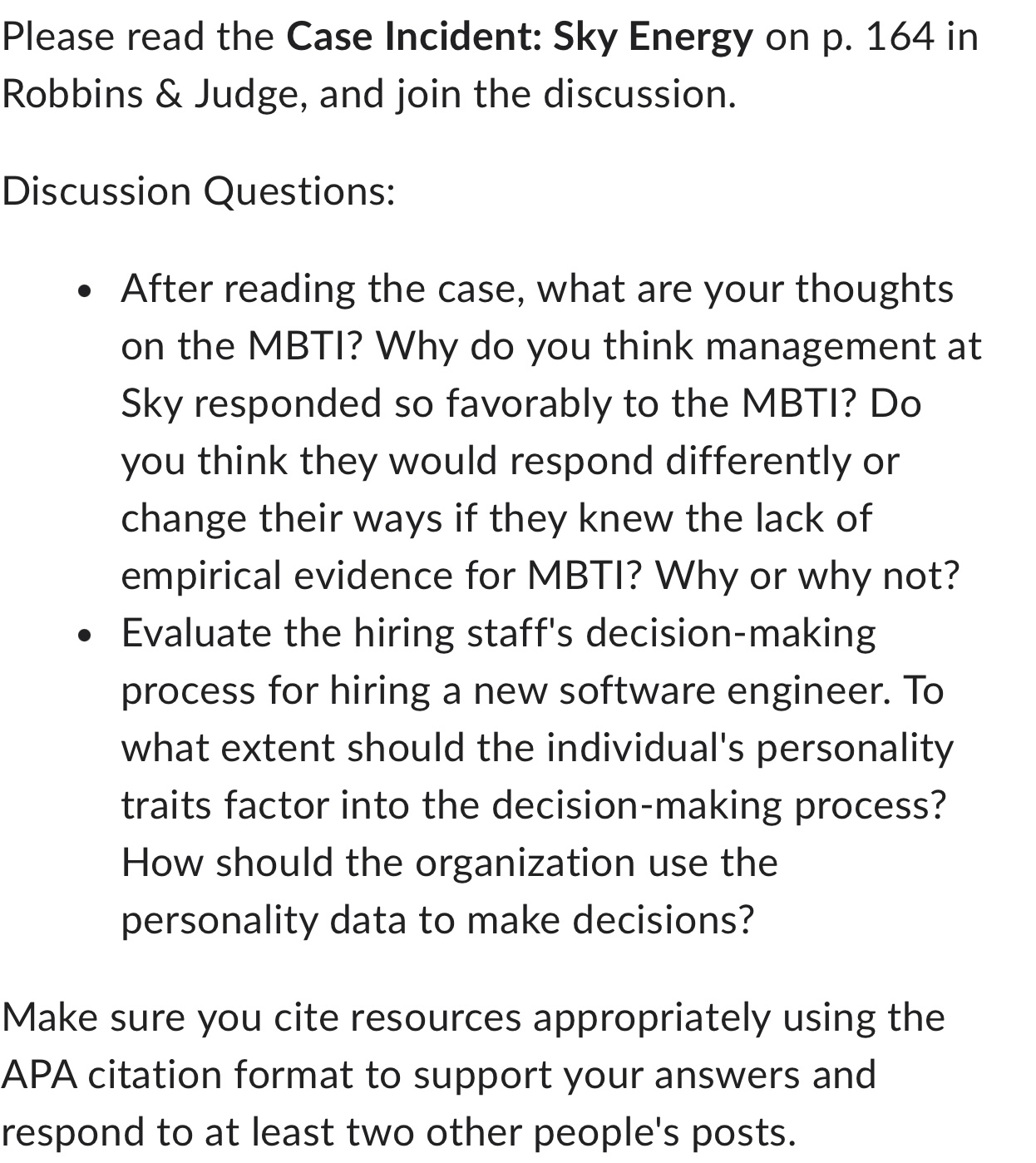  Please read the Case Incident: Sky Energy on p.164 in Robbins