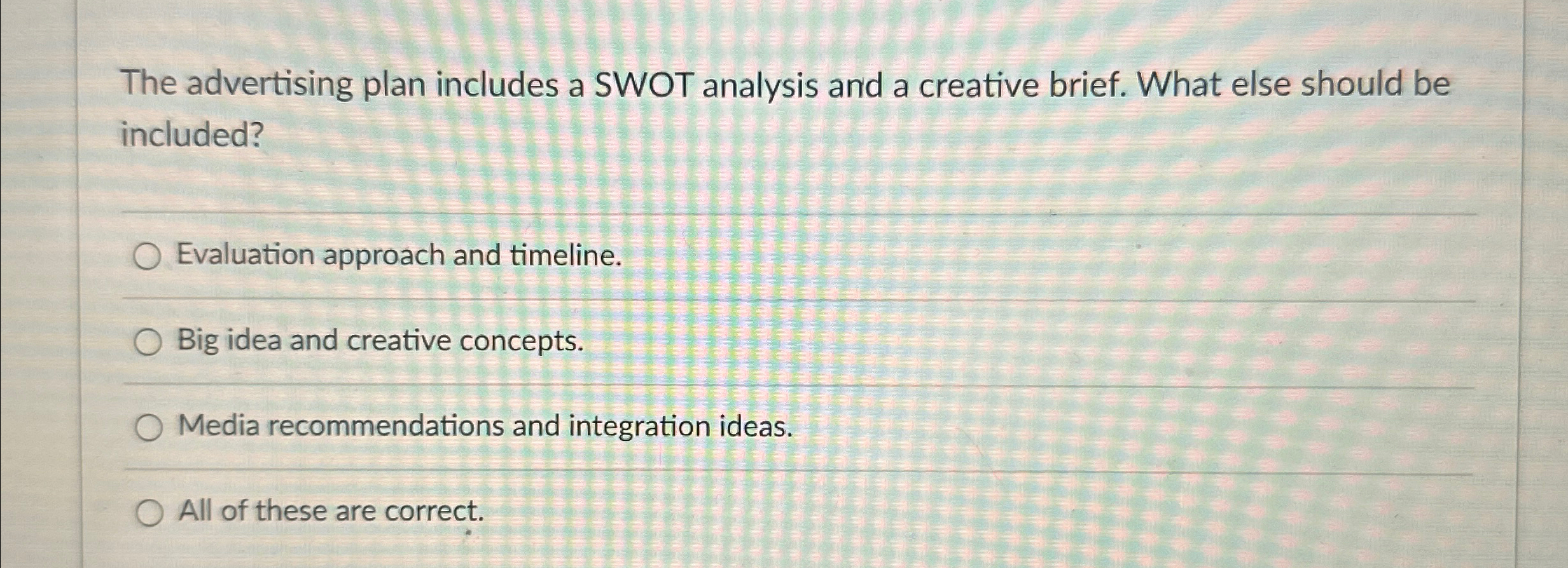  The advertising plan includes a SWOT analysis and a creative brief.