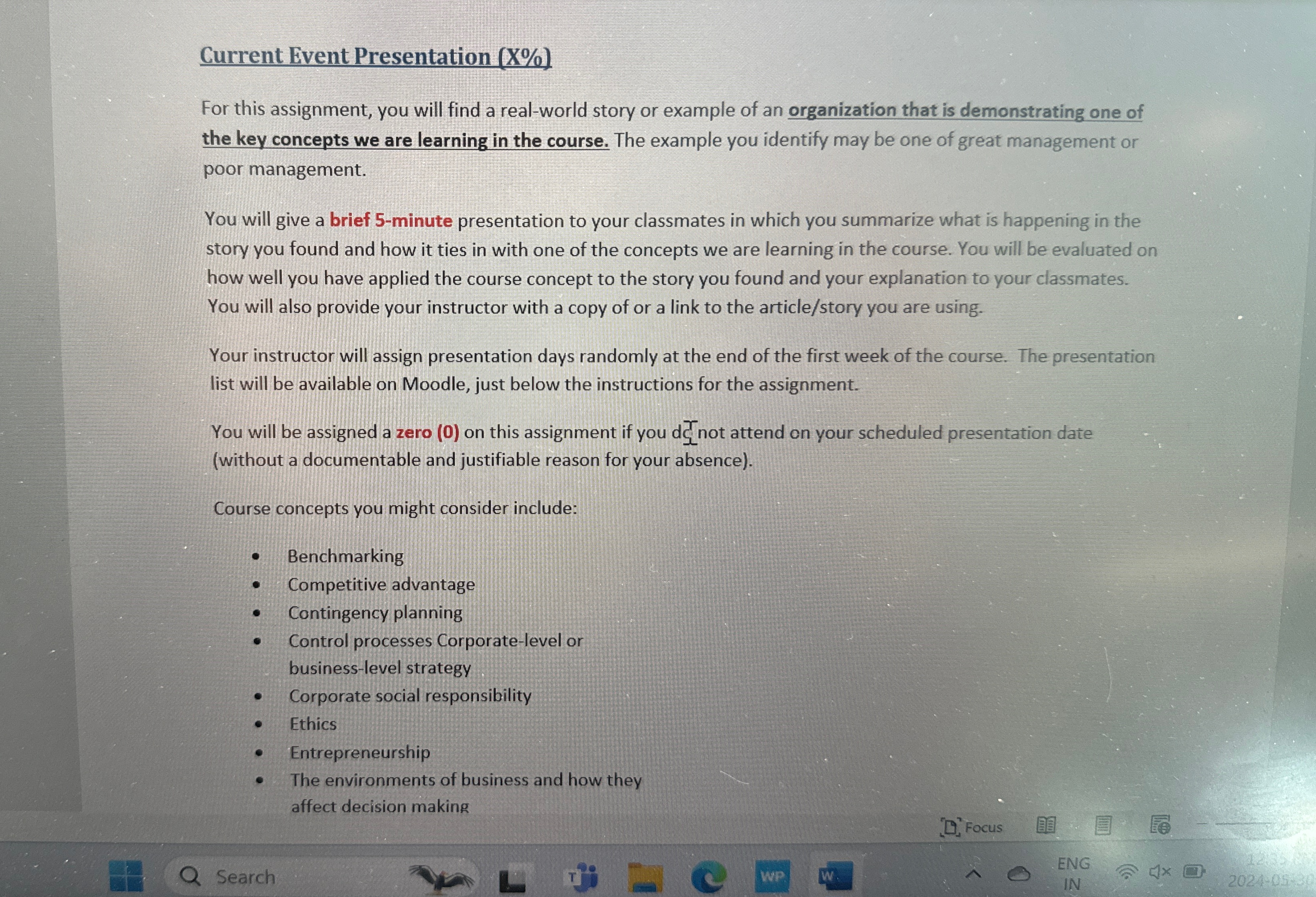  Current Event Presentation (x%) For this assignment, you will find a