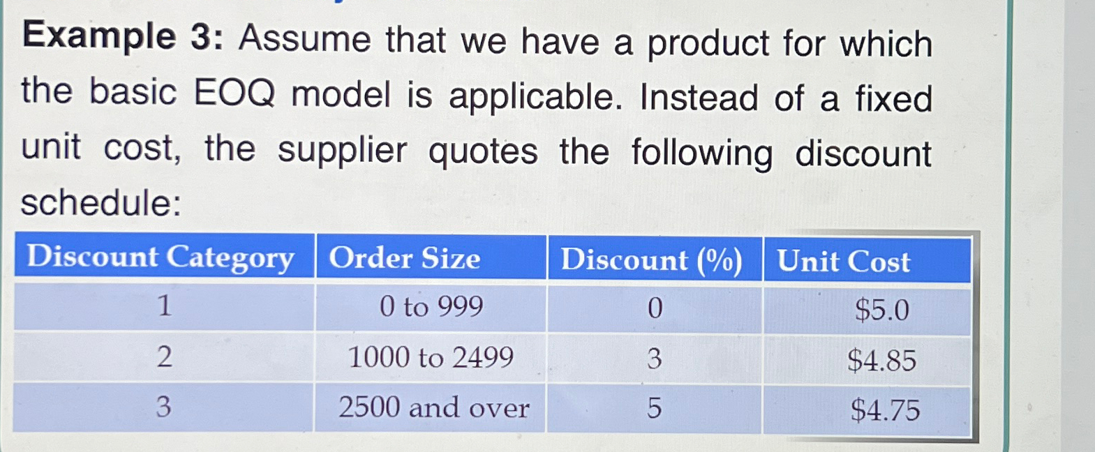  Example 3: Assume that we have a product for which the